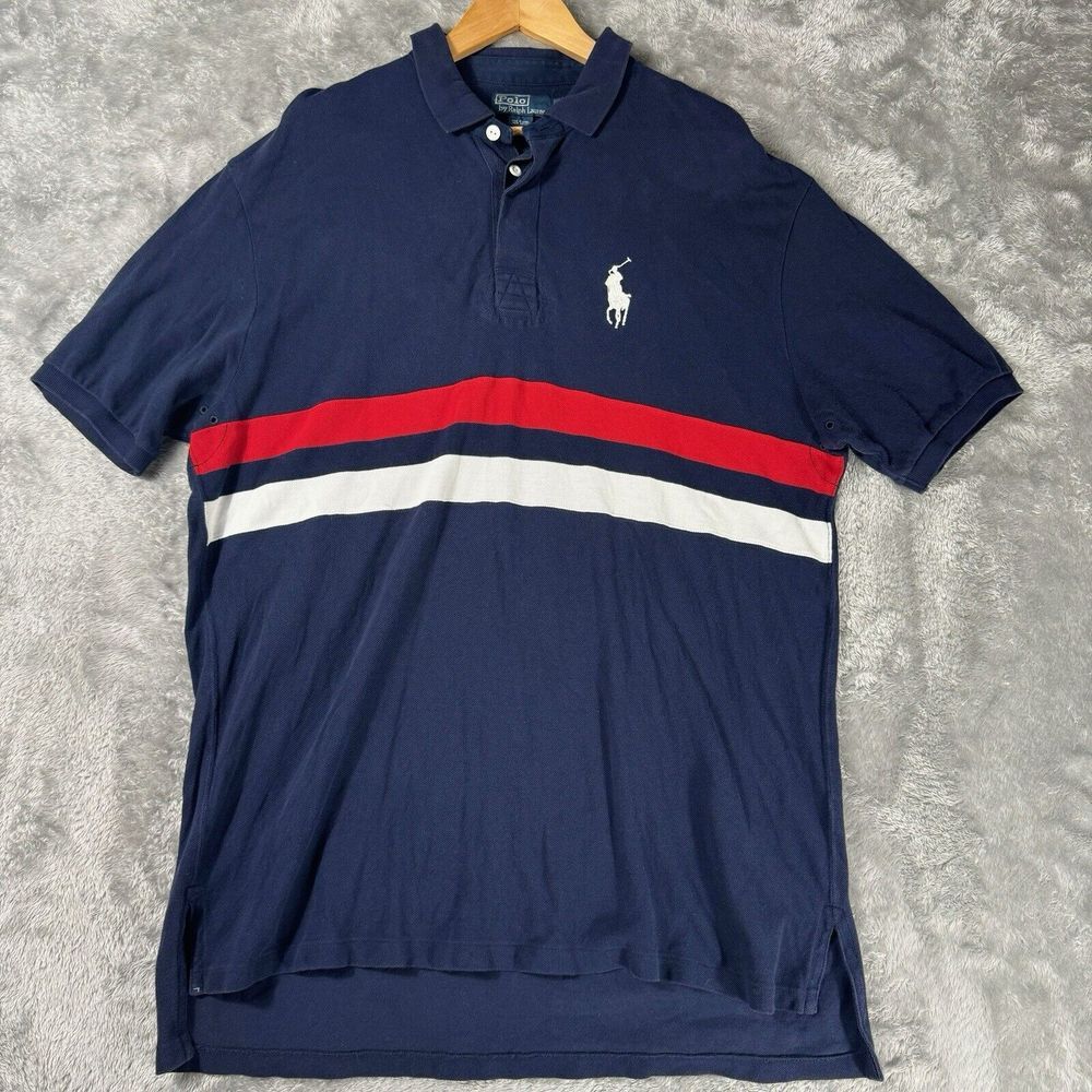 Vintage Ralph Lauren Polo Mens XL Navy Blue Big Pony Mesh Pique